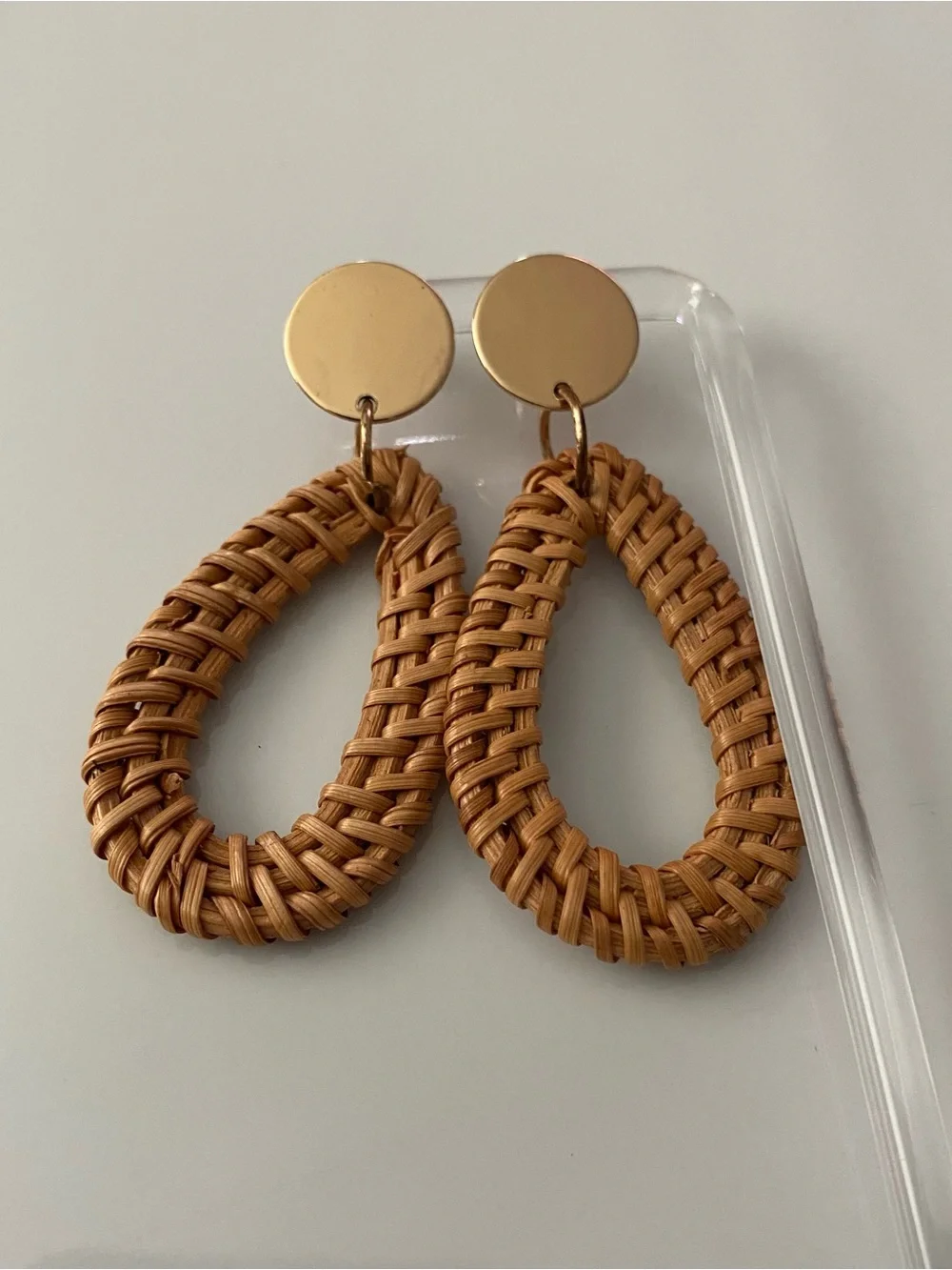Woven Teardrop Drop Earrings in Tan